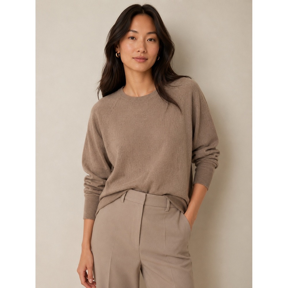 Banana Republic Extra Fine Merino Wool Sweater Small Tan Crewneck Raglan